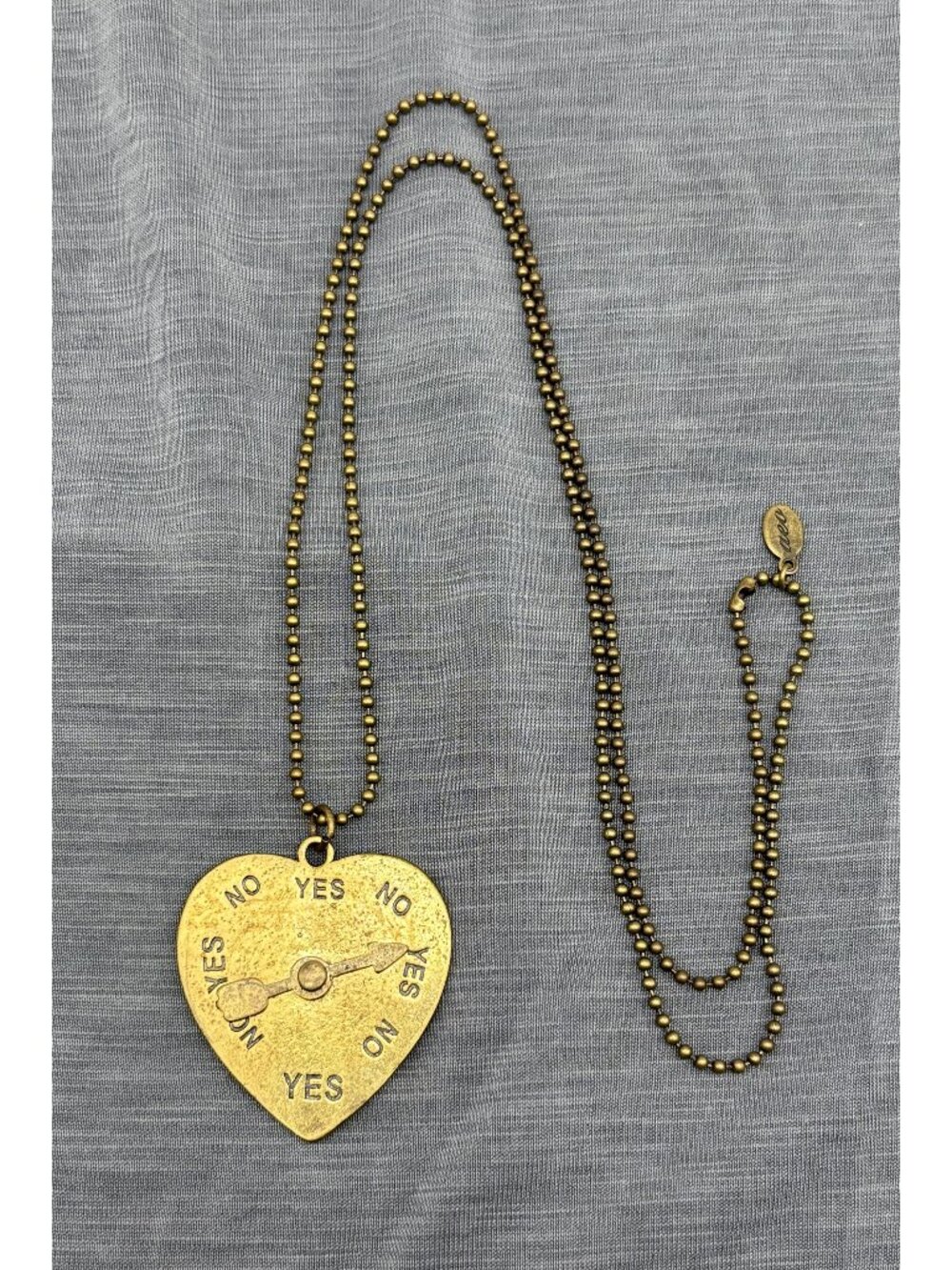 AEO Vintage Style Yes No Love Heart Spinner Necklace Gold Tone Ball Chain Signed
